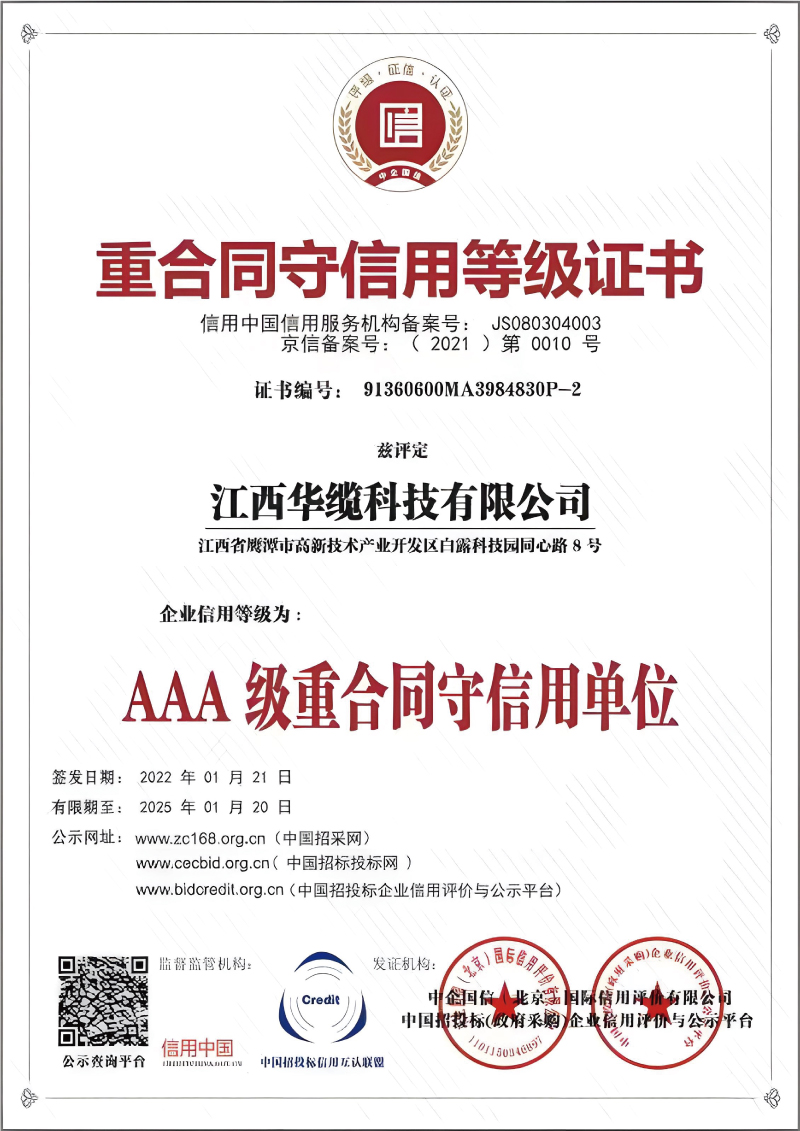 重合同守信用等級(jí)證書